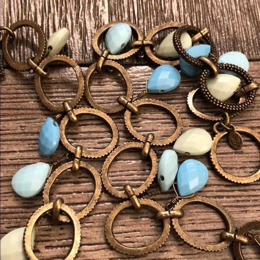 Premier Designs Caribbean Antique Goldtone - Bronze Chain Necklace Blue Beads